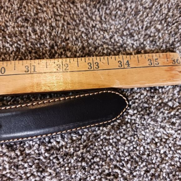 VINTAGE GAP Black Leather Belt Contrast Ivory Stitching Silver Buckle Size M 34 - Picture 5 of 7